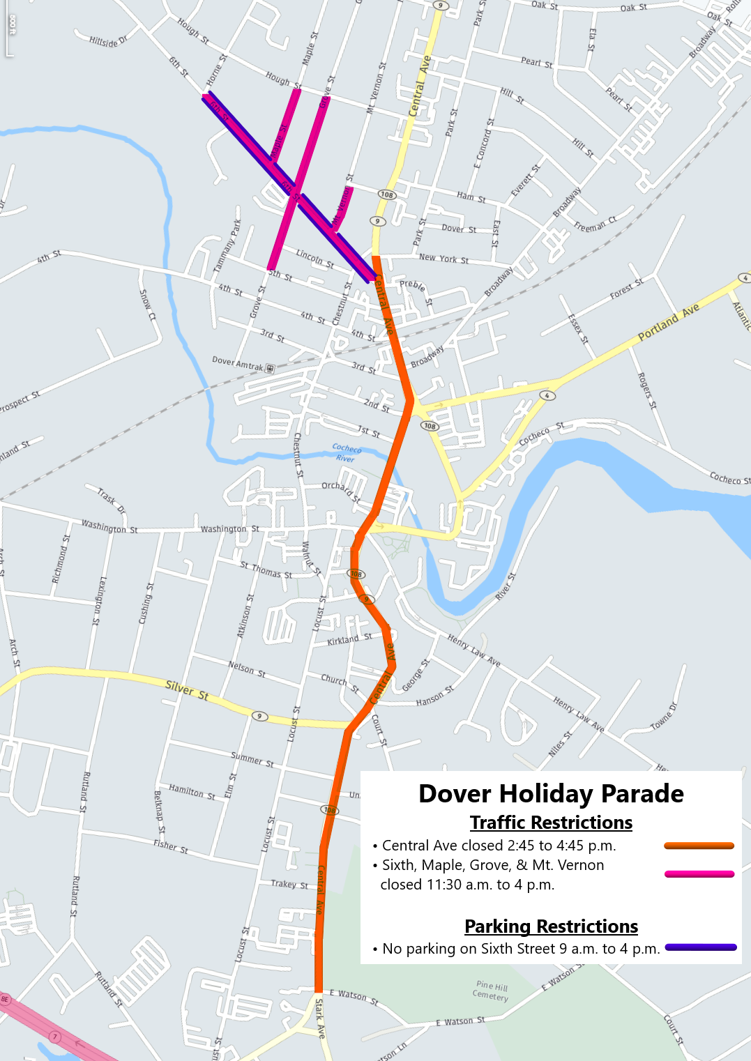 Street Closures and Traffic Restrictions for Dover Holiday Parade on Dec. 1st